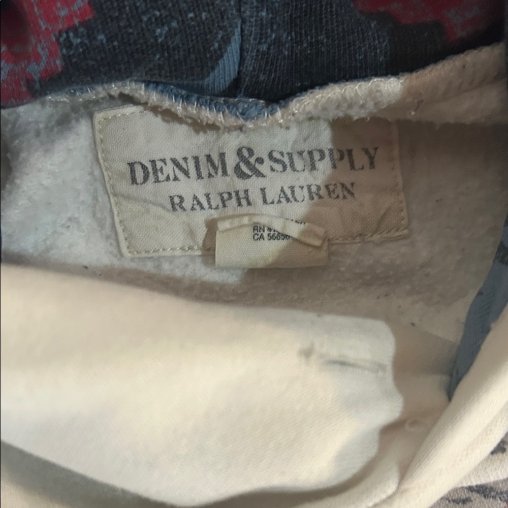Ralph Lauren Cream denim & supply Indian Aztec lined hoodie sweatshirt XXL - Picture 4 of 5